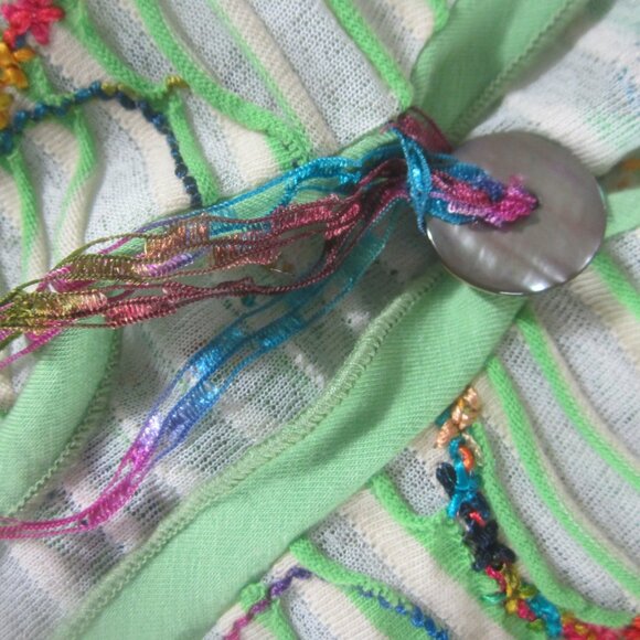 Canvasbacks Womens Large Green Multicolor Stripe Embroidered Knit Cardigan Boho - Picture 14 of 14